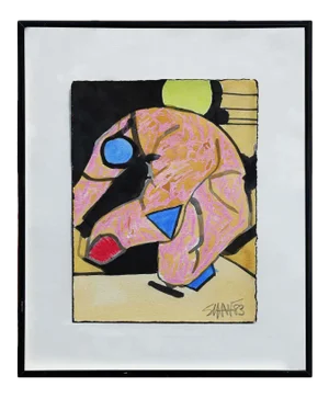 1983 Abstract Figurative Geometric Mixed-Media Painting by Don Shaw, Framed