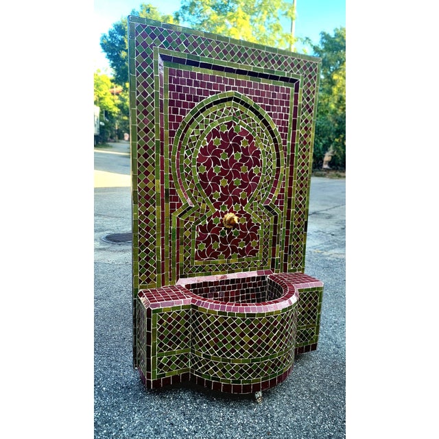 2020s Moroccan Olive Green & Burgundy Mosaic Tile Fountain / Rafraf Style For Sale - Image 5 of 9