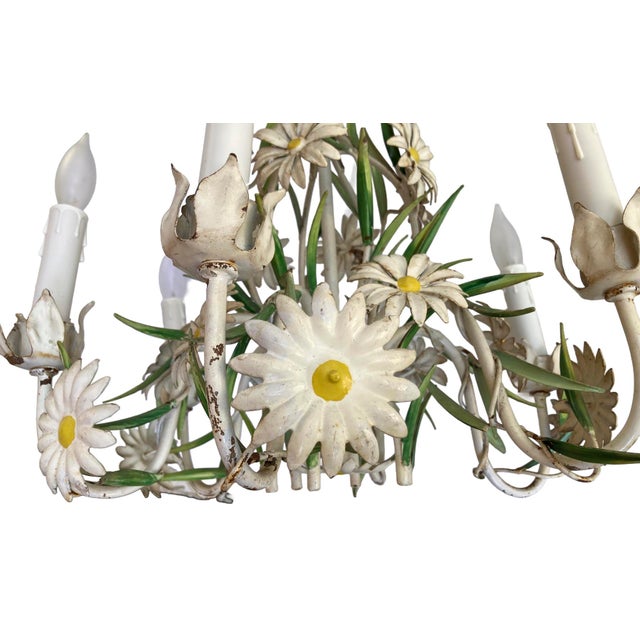 Vintage Italian Tole Daisy Chandelier - 6 Arms For Sale - Image 14 of 14