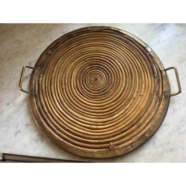 Vintage Split Reed Basket and Tray Trimmed in Brass For Sale - Image 4 of 7
