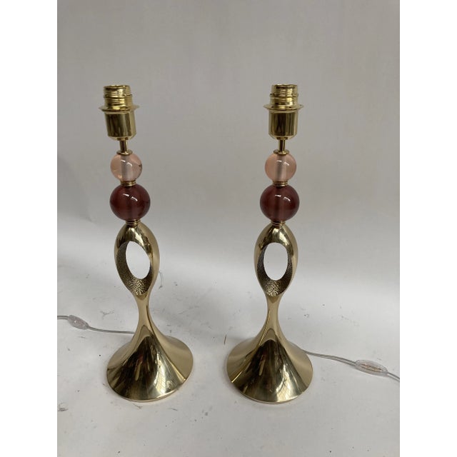 Murano Crystal & Bronze Lamps, Set of 2 For Sale - Image 9 of 9
