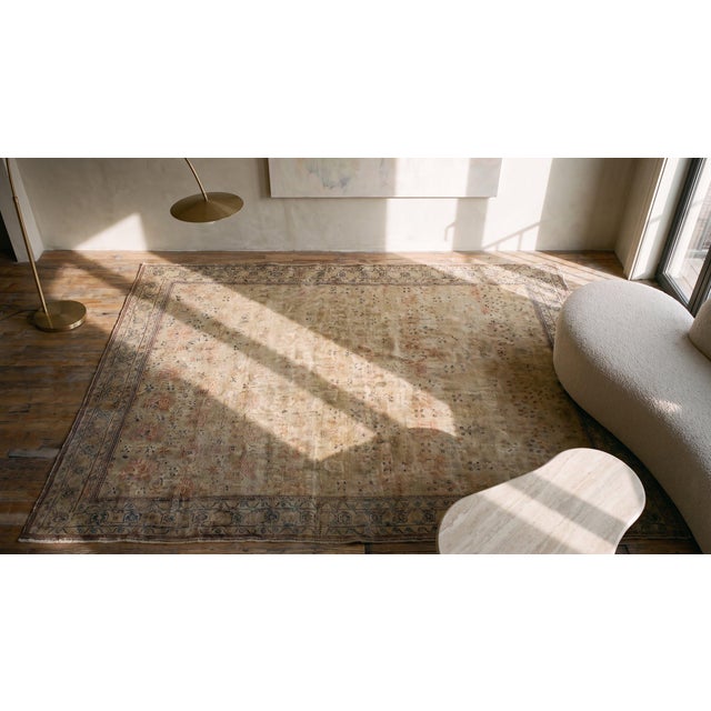 Delicate Ivory Background & Gray Color With Allover-Geometric Design Antique Persian Tabriz Rug For Sale - Image 13 of 15