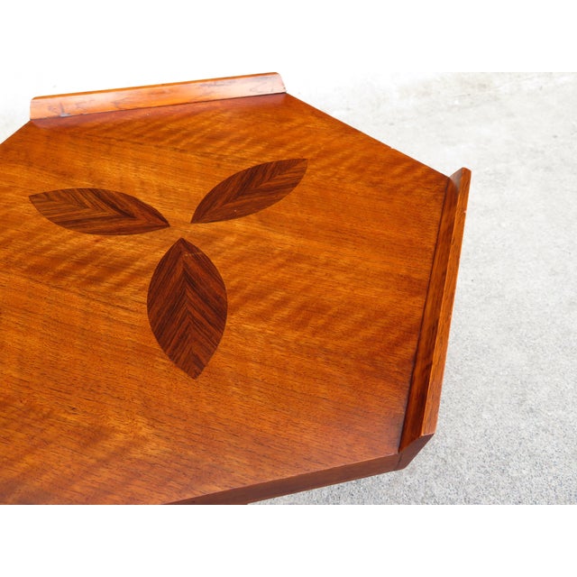 Mid Century Modern Lane Altavista Walnut Hexagon 3 Leg Side Table W/ Inlay For Sale In Seattle - Image 6 of 15