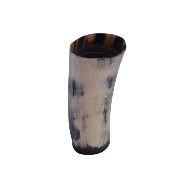 Natural buffalo bovine horn six inch vintage vase with an organic curved form highlighting the striations of black, ebony,...
