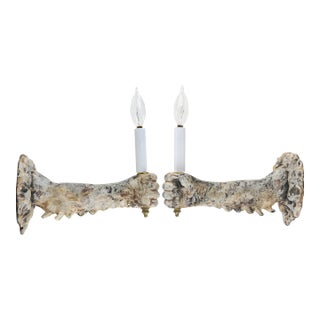 Pair of Antique-Style Hands Holding Torch Wall Sconce For Sale