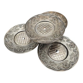 1930s English Silver-Plated Tudor Rose Pedestal Display Stands — Registered Design 7" - Set of Four For Sale