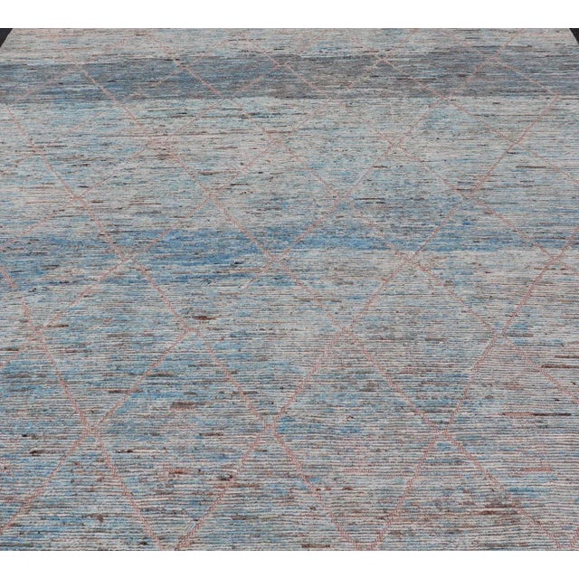 Modern Tribal Rug in Wool with Sub-Geometric Design in Blue, Tan, & Ivory. Keivan Woven Arts / rug SNK-2369, country of...