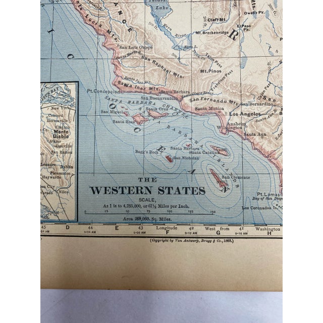 1883 map of California & Nevada measuring about 10.25” x 12.75” There is discoloration to paper consistent with age. Some...