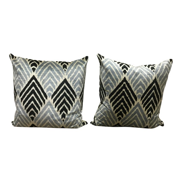 Grey Black A White Silk Ikat Euro Pillows A Pair Chairish