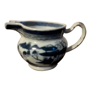 Antique 19th Century Chinese Export Blue & White Canton Porcelain Cream Pitcher
