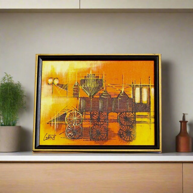 Vintage Framed Oil Painting of Steam Engine Train For Sale - Image 4 of 6