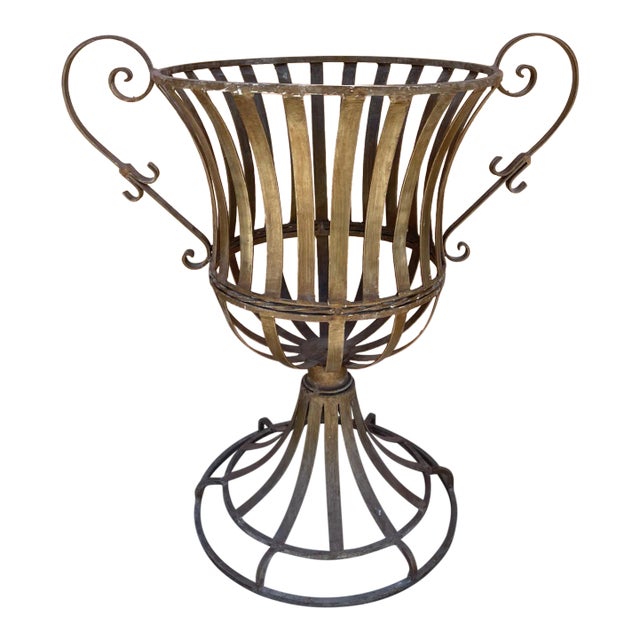 Vintage Wrought Iron Indoor/Outdoor Garden Urn For Sale