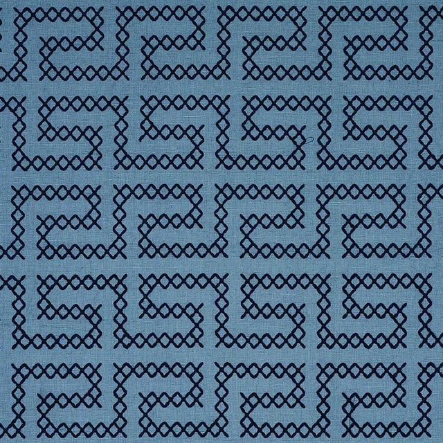 Schumacher A Maze Embroidery Fabric in Cadet For Sale