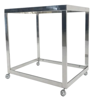 Polished Stainless Steel Box Shape Two Tier Serving Bar Cart Chrome Mid Century