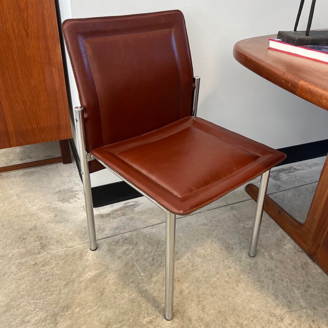 Mid 20th Century Vintage Leather & Chrome Dining Chairs Set of 4 Chairish