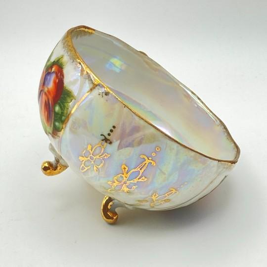 Pair of Kasuga Footed Iridescent Gilded Teacups (Handles, Fruit Design, Lusterware) Vintage For Sale In Philadelphia - Image 6 of 16