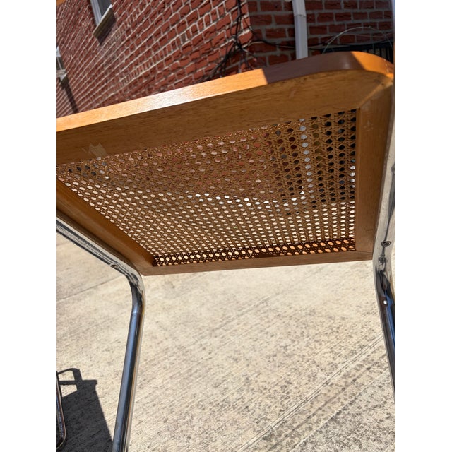 Mid-Century Modern Vintage Chrome and Cane Cantilever Bar Stool – Mid-Century Modern Style For Sale - Image 3 of 9