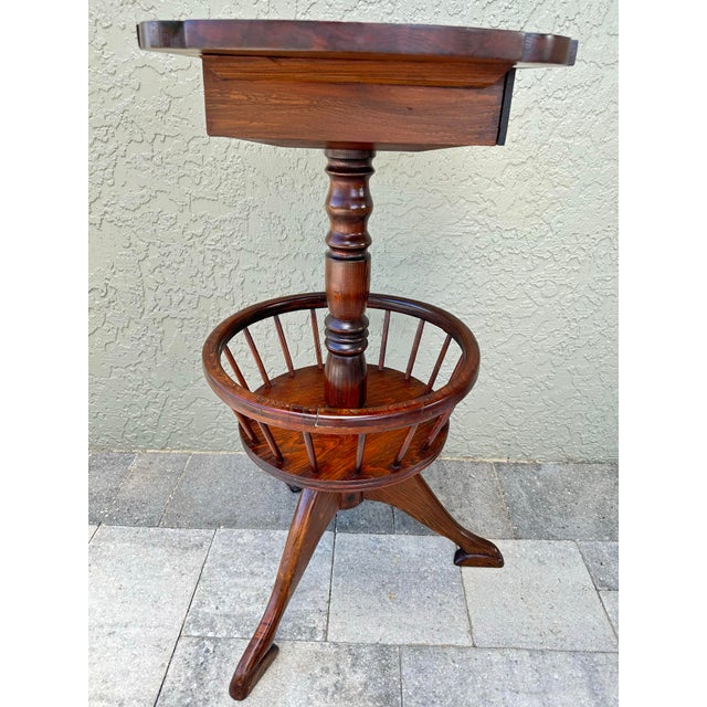 Brown Vintage 20th Century Tri-Leg With Basket Wood Accent Table For Sale - Image 8 of 10