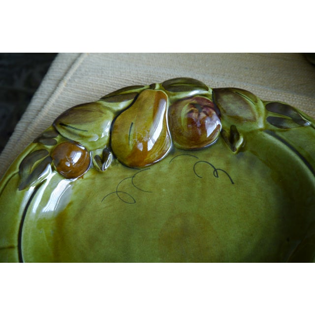 Ceramic Vintage Los Angeles Potteries Serving Bowl With 3D Pears Olive Green Crazing For Sale - Image 7 of 9
