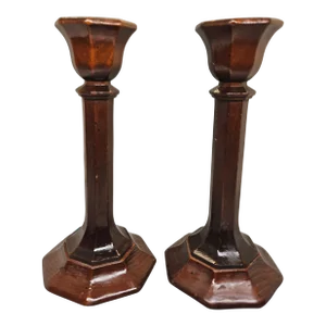 Antique Early 20th Century Wooden Candlesticks, Pair