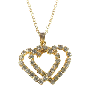 Gold Tone and Rhinestone Interlocked Hanging Hearts Pendant Jewels by Rio