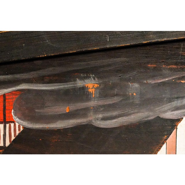 Incredible Antique Japanese Hand Painted Tsuitate Wood Table Screen Traditional Sake Brewery Scene Japan Asian Home Decor For Sale - Image 9 of 16