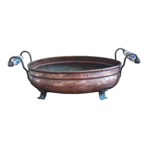 Late 19th Century Dutch Copper Pot With Delft Handles