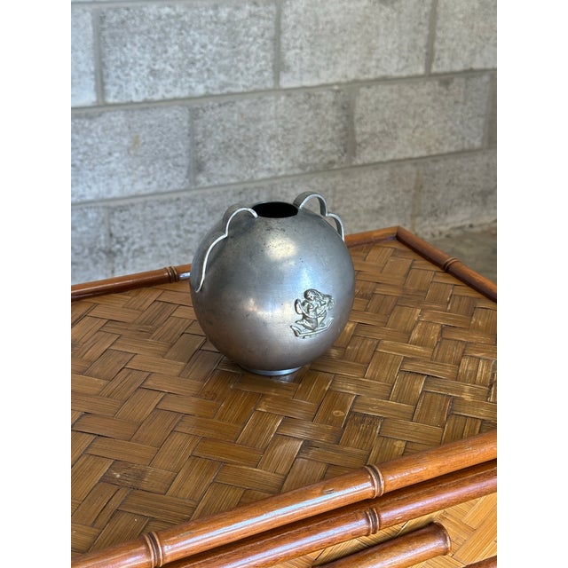 Pewter Vase with Motif and Handles C.G. Hallberg, Sweden 1933. Very nice form from one of the best pewter artists in Sweden.