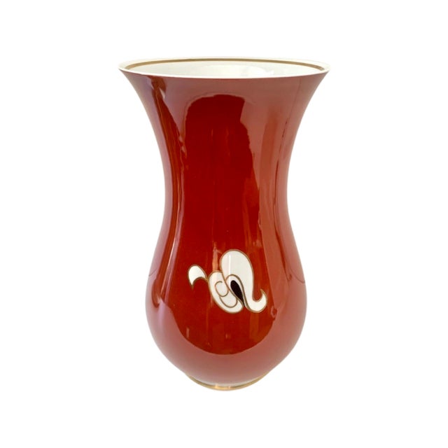 Huge Dragon Design Wallendorf German Made Red Hand Painted Gilt Vintage Porcelain Vase For Sale - Image 4 of 9