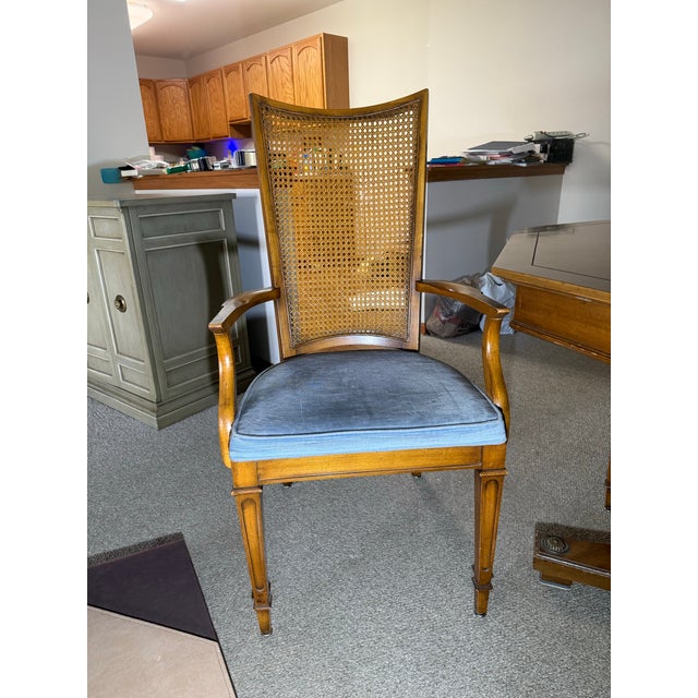Wood 1960s Weiman Sunburst Octagonal Dining Table and Cane-Back Chairs For Sale - Image 7 of 12