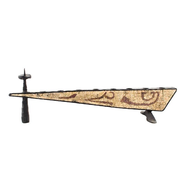 David Palombo David Palombo, Brutalist Hand Forged Iron Mosaic Sculpture Menorah Israeli David Palombo For Sale - Image 4 of 4