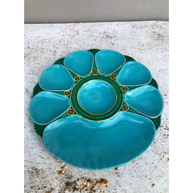 Victorian 19th Century Majolica Aqua Oyster Plate Minton For Sale - Image 3 of 8