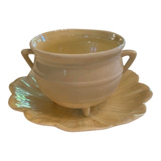 1970s Belleek Sugar Bowl and Floral Style Underplate For Sale