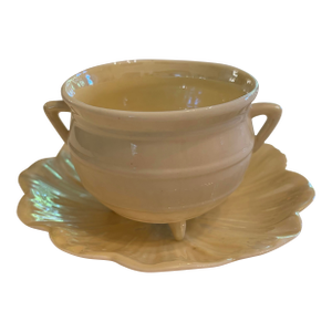1970s Belleek Sugar Bowl and Floral Style Underplate
