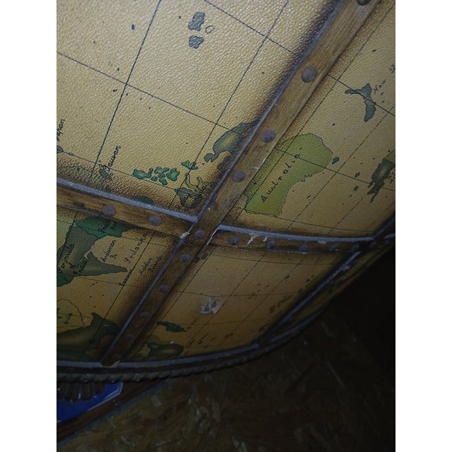 1950s Vintage Brass Marble Wood and Leather World Map Large Half Circle Dry Bar For Sale In Naples, FL - Image 6 of 18