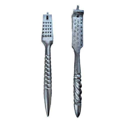 Set of two vintage chrome cheese graters/nutcrackers. No maker's marks. Larger measures: 6.63"L x.75"W ×1.13"H. Smaller...