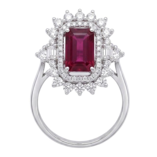 Gemstone Natural Ruby 1.57cts & Diamond 0.79cts Ring in 18k Gold, Size 3 For Sale - Image 7 of 8