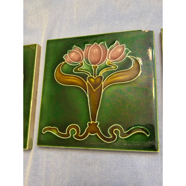 Antique Art Nouveau Majolica Polychrome Tile, Set of 4 For Sale - Image 12 of 12