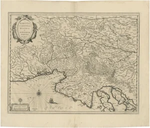 Antique Map of Karst, Carniola, Istria and Trieste from Blaeu, 1640s