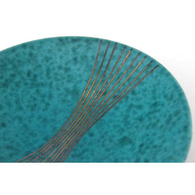 Vintage Gustavsberg Argenta Turquoise Green Ceramic Bowl With Silver Lines Sweden For Sale In Miami - Image 6 of 9