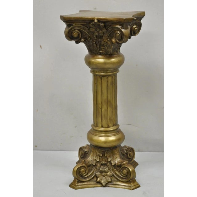 Vintage Neoclassical Brass Bronze Corinthian Column Pedestal Plant Stand For Sale - Image 10 of 10