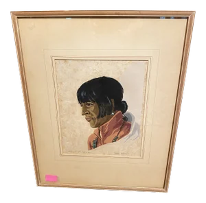 1935 "Manuel of Tesuque" Treva Wheete Color Wood Block Print, Framed