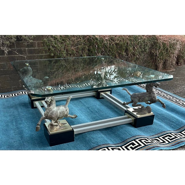 1970s French Maison Charles Flying Horses of Gansu Bronze & Brass Cocktail Table For Sale In Greensboro - Image 6 of 7