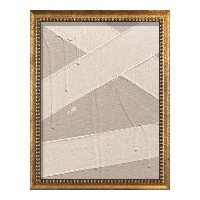 Ron Giusti Mini Abstract Taupe Cream Acrylic Painting For Sale