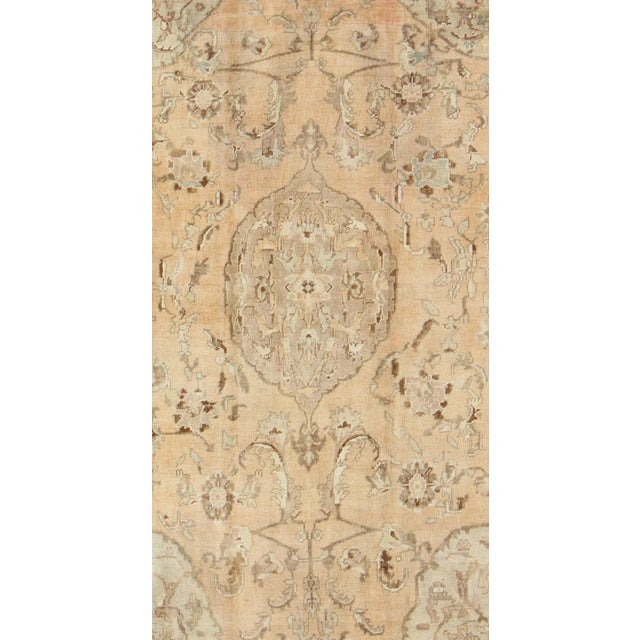 Vintage Turkish Oushak Rug in Faded Apricot, Taupe, and Pale Celadon Tones For Sale - Image 4 of 10