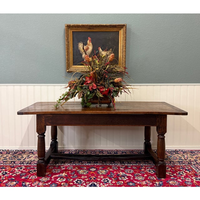 Wood Antique English Country Farm Dining Breakfast Table Farmhouse 75" Wide Oak 19thC For Sale - Image 7 of 16