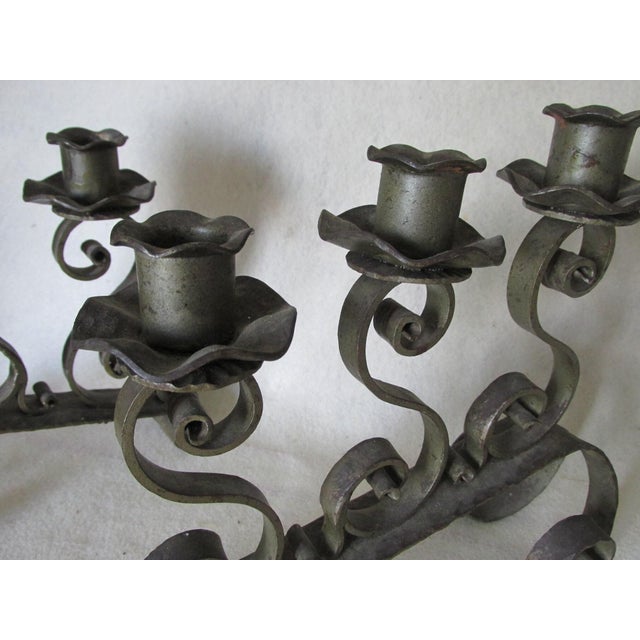 French Country Arts and Crafts, Mission, Vintage Wrought Iron Candlesticks, Spanish Revival For Sale - Image 3 of 5