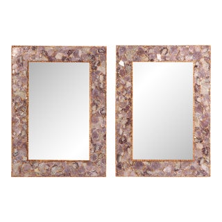 Large Pair of Lilac Mica and Gilt Resin Statement Mirrors, in the Manner of Line Vautrin. For Sale