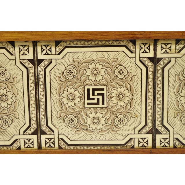 Antique Victorian Walnut Marble Top Washstand Good Luck Swastika Tile Backsplash For Sale - Image 15 of 18