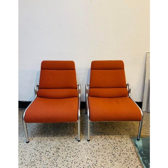 Metal and Wool Lounge Chairs by Martin Stoll, 1980s, Set of 2, in Good conditions. Designed 1980 to 1989 This piece has an...